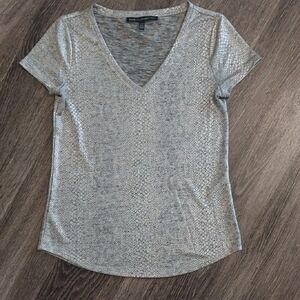 White House Black Market Silver Snakeskin V-Neck Top